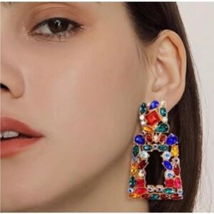 Beautiful Clip-On Multicolored Faux Rhinestone Earrings (for Non-Pierced Ears)
